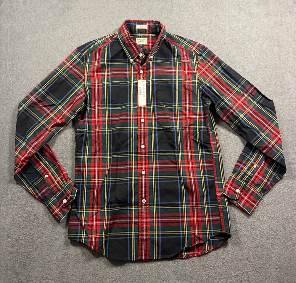 NWT J Crew Mens Small Slim Fit‎ Button Down Shirt Plaid Red Tartan Long Sleeve
